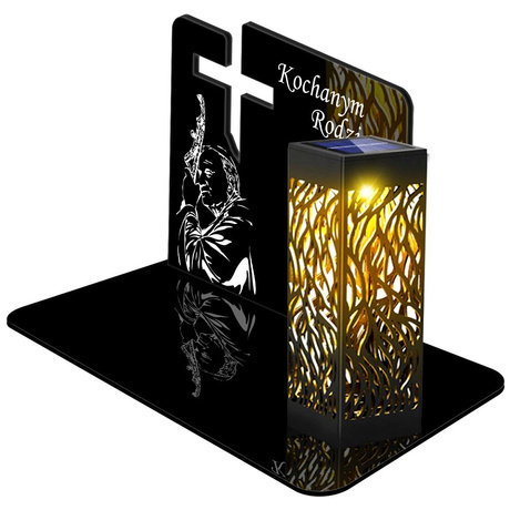 ZNICZ SOLARNY LED WIECZNY PODSTAWKA NA CMENTARZ GRÓB lampka Krzyż 3D DLA RODZICÓW