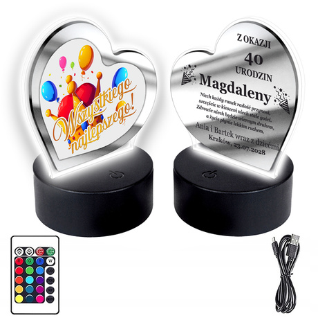 OBRAZEK LED PREZENT NA URODZINY 18 30 40 50 60 70 80 PAMIĄTKA URODZIN SERCE