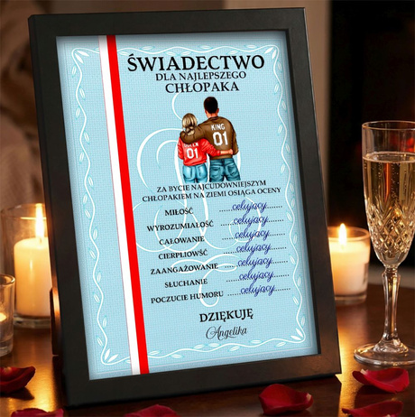 ŚWIADECTWO DLA NIEGO / NIEJ PREZENT NA WALENTYNKI PERSONALIZACJA IMIĘ CERTYFIKAT
