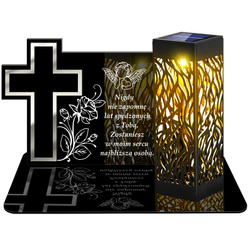 ZNICZ SOLARNY LED WIECZNY PODSTAWKA NA CMENTARZ GRÓB lampka Krzyż 3D