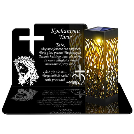 ZNICZ SOLARNY LED WIECZNY PODSTAWKA NA CMENTARZ GRÓB lampka Krzyż 3D DLA TATY