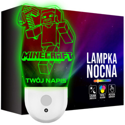 Lampka Nocna LED dla Dziecka Minecraft Steve do kontaktu gniazdka CZUJNIK