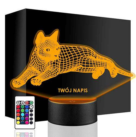 LAMPKA NOCNA LED KOT KOTEK ZWIERZĄTKO 3D + PILOT prezent URODZINY statuetka