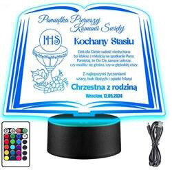 LAMPKA NOCNA LED PREZENT NA KOMUNIĘ ŚWIĘTĄ KOMUNIA PAMIĄTKA STATUETKA obraz