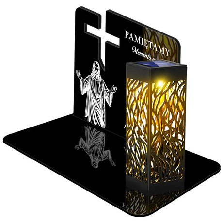 ZNICZ SOLARNY LED WIECZNY PODSTAWKA NA CMENTARZ GRÓB lampka Krzyż 3D