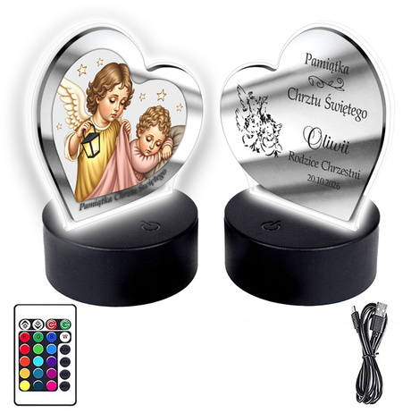 OBRAZEK LED Pamiątka Z ANIOŁKIEM CHRZTU ŚWIĘTEGO PREZENT NA CHRZEST 