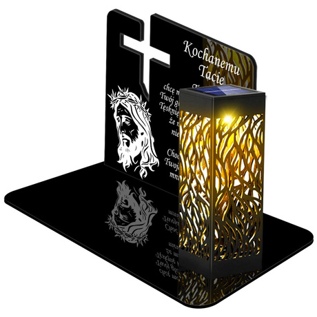 ZNICZ SOLARNY LED WIECZNY PODSTAWKA NA CMENTARZ GRÓB lampka Krzyż 3D DLA TATY