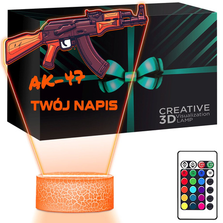 LAMPKA NOCNA LED 3D KARABIN BROŃ Karabinek AK-47 prezent dla dziecka URODZINY statuetka + pilot