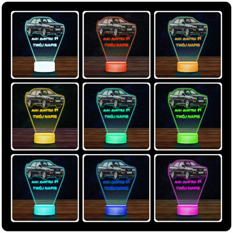 LAMPKA NOCNA LED 3D AUDI QUATTRO 89 SAMOCHÓD prezent dla dziecka URODZINY statuetka + pilot