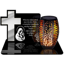 ZNICZ SOLARNY LED WIECZNY PODSTAWKA NA CMENTARZ GRÓB Krzyż EFEKT PŁOMIENIA