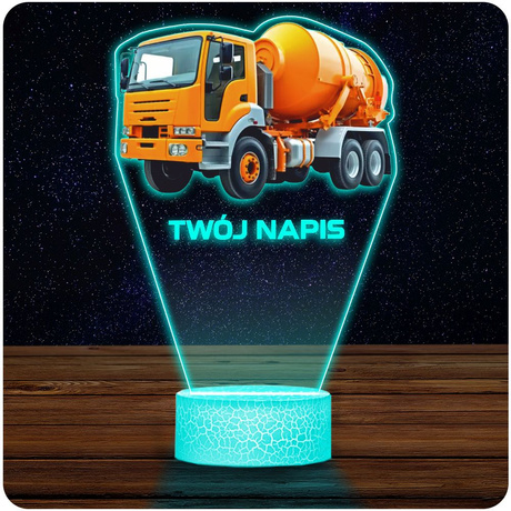LAMPKA NOCNA LED 3D AUTO MAJSTRA BETONIARKA prezent dla dziecka URODZINY statuetka + pilot