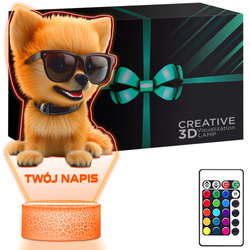 LAMPKA NOCNA LED 3D z imieniem PIESEK POMERANIN prezent dla dziecka URODZINY statuetka + pilot