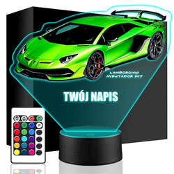 LAMPKA NOCNA LED Samochód Lamborghini 3D + PILOT prezent dziecka URODZINY