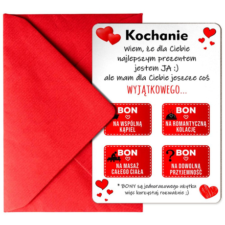 Prezent na Walentynki dla Niej dla Niego bon walentynkowy dla żony męża