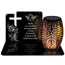 ZNICZ SOLARNY LED WIECZNY PODSTAWKA NA CMENTARZ GRÓB Krzyż EFEKT PŁOMIENIA