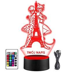 LAMPKA NOCNA LED BIEDRONKA CZARNY KOT 3D + PILOT prezent URODZINY statuetka