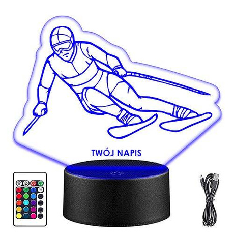 LAMPKA NOCNA LED NARCIARSTWO NARCIARZ 3D + PILOT prezent URODZINY statuetka