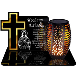 ZNICZ SOLARNY LED WIECZNY PODSTAWKA NA CMENTARZ GRÓB Krzyż EFEKT PŁOMIENIA DLA DZIADKA