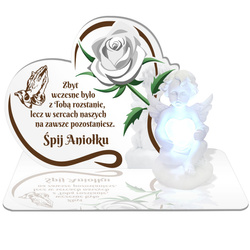 ZNICZ LED GRÓB Dziecka Córki Syna ANIOŁEK PODSTAWKA NA CMENTARZ BIAŁY ANIOŁ