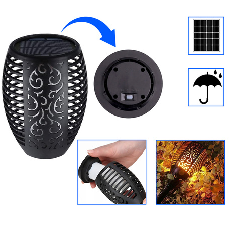 ZNICZ SOLARNY LED WIECZNY PODSTAWKA NA CMENTARZ GRÓB Krzyż EFEKT PŁOMIENIA 