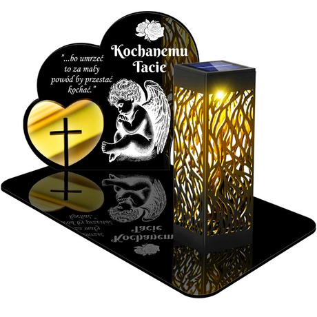 ZNICZ SOLARNY LED WIECZNY PODSTAWKA NA CMENTARZ GRÓB lampka Serce 3D DLA TATY