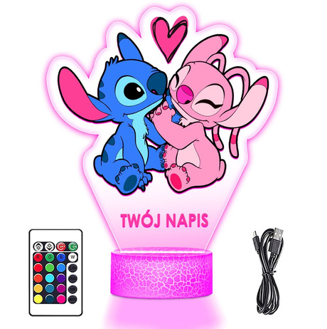 Lampka Nocna LED 3D z Imieniem Lilo i Stich Angel Prezent dla Dziewczynki