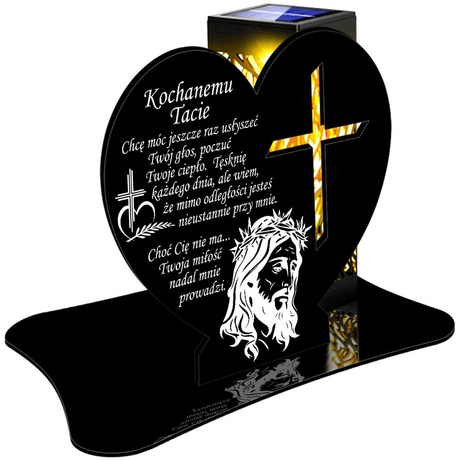 ZNICZ SOLARNY LED WIECZNY PODSTAWKA NA CMENTARZ GRÓB lampka Serce 3D DLA TATY