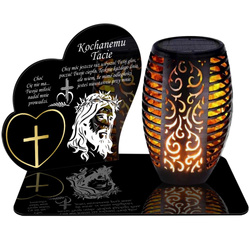 ZNICZ SOLARNY LED WIECZNY PODSTAWKA NA CMENTARZ GRÓB Serce EFEKT PŁOMIENIA DLA TATY