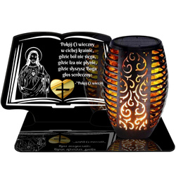 ZNICZ SOLARNY LED WIECZNY PODSTAWKA NA CMENTARZ GRÓB Księga EFEKT PŁOMIENIA