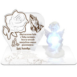 ZNICZ LED GRÓB Dziecka Córki Syna ANIOŁEK PODSTAWKA NA CMENTARZ BIAŁY ANIOŁ