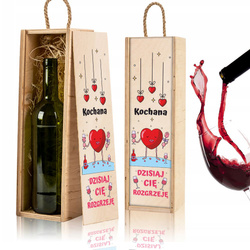 DREWNIANA SKRZYNKA NA WINO PUDEŁKO OZDOBNE PREZENT na WALENTYNKI URODZINY