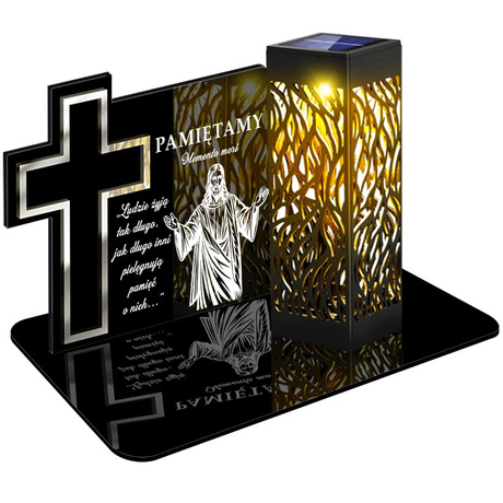 ZNICZ SOLARNY LED WIECZNY PODSTAWKA NA CMENTARZ GRÓB lampka Krzyż 3D
