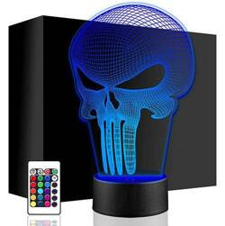LAMPKA NOCNA LED PUNISHER CZASZKA 3D + PILOT prezent URODZINY statuetka