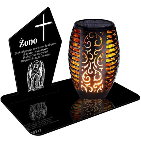 ZNICZ SOLARNY LED WIECZNY PODSTAWKA NA CMENTARZ GRÓB Krzyż EFEKT PŁOMIENIA dla Żony