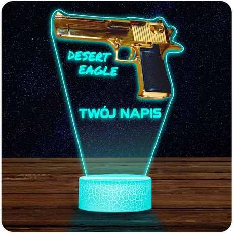 LAMPKA NOCNA LED 3D KARABIN BROŃ PISTOLET Desert prezent dla dziecka URODZINY statuetka + pilot