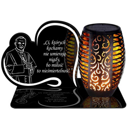 ZNICZ SOLARNY LED WIECZNY PODSTAWKA NA CMENTARZ GRÓB Serce EFEKT PŁOMIENIA