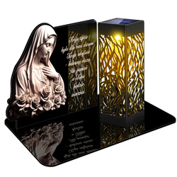 ZNICZ SOLARNY LED WIECZNY NA CMENTARZ GRÓB PODSTAWKA Maryja kwiaty