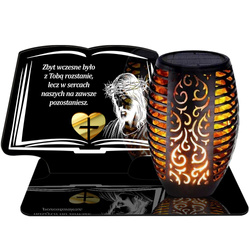 ZNICZ SOLARNY LED WIECZNY PODSTAWKA NA CMENTARZ GRÓB Księga EFEKT PŁOMIENIA