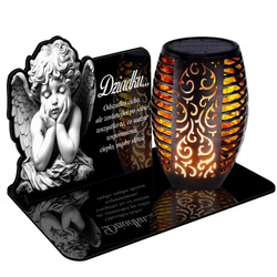 ZNICZ SOLARNY LED WIECZNY PODSTAWKA NA CMENTARZ GRÓB Anioł EFEKT PŁOMIENIA DLA DZIADKA