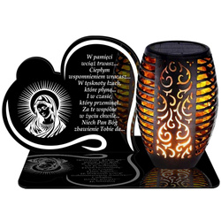 ZNICZ SOLARNY LED WIECZNY PODSTAWKA NA CMENTARZ GRÓB Serce EFEKT PŁOMIENIA