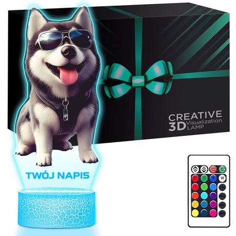 LAMPKA NOCNA LED 3D z imieniem PIESEK Husky DOG prezent dla dziecka URODZINY statuetka + pilot