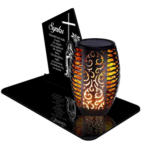 ZNICZ SOLARNY LED WIECZNY PODSTAWKA NA CMENTARZ GRÓB Krzyż EFEKT PŁOMIENIA dla Syna