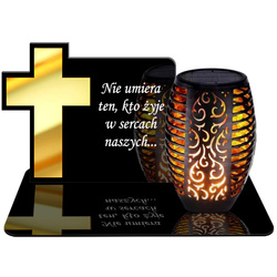 ZNICZ SOLARNY LED WIECZNY PODSTAWKA NA CMENTARZ GRÓB Krzyż EFEKT PŁOMIENIA