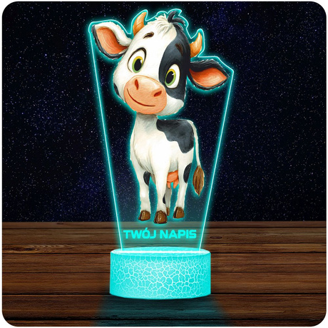 LAMPKA NOCNA LED 3D Krowa Krówka Farma prezent dla dziecka URODZINY statuetka + pilot