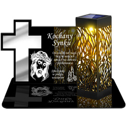 ZNICZ SOLARNY LED WIECZNY PODSTAWKA NA CMENTARZ GRÓB lampka Krzyż 3D DLA SYNA