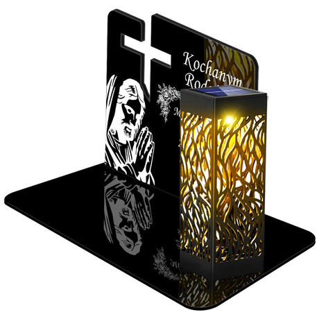 ZNICZ SOLARNY LED WIECZNY PODSTAWKA NA CMENTARZ GRÓB lampka Krzyż 3D DLA RODZICÓW
