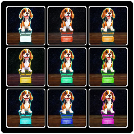 LAMPKA NOCNA LED 3D z imieniem PIES Beagle prezent dla dziecka URODZINY statuetka + pilot