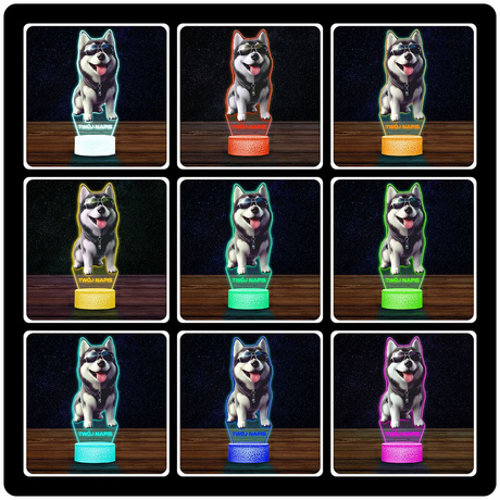LAMPKA NOCNA LED 3D z imieniem PIESEK Husky DOG prezent dla dziecka URODZINY statuetka + pilot
