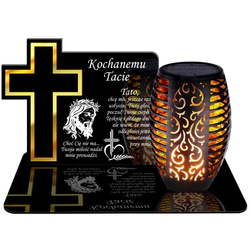 ZNICZ SOLARNY LED WIECZNY PODSTAWKA NA CMENTARZ GRÓB Krzyż EFEKT PŁOMIENIA DLA TATY