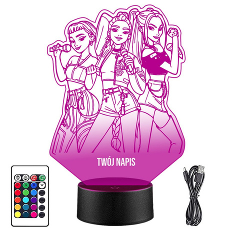 Lampka Nocna 3D LED Huntrix Rumi Mira Zoey Łowczynie Na Prezent + Pilot